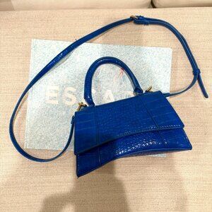 Blue Croc-Embossed Mini Top Handle Crossbody Bag